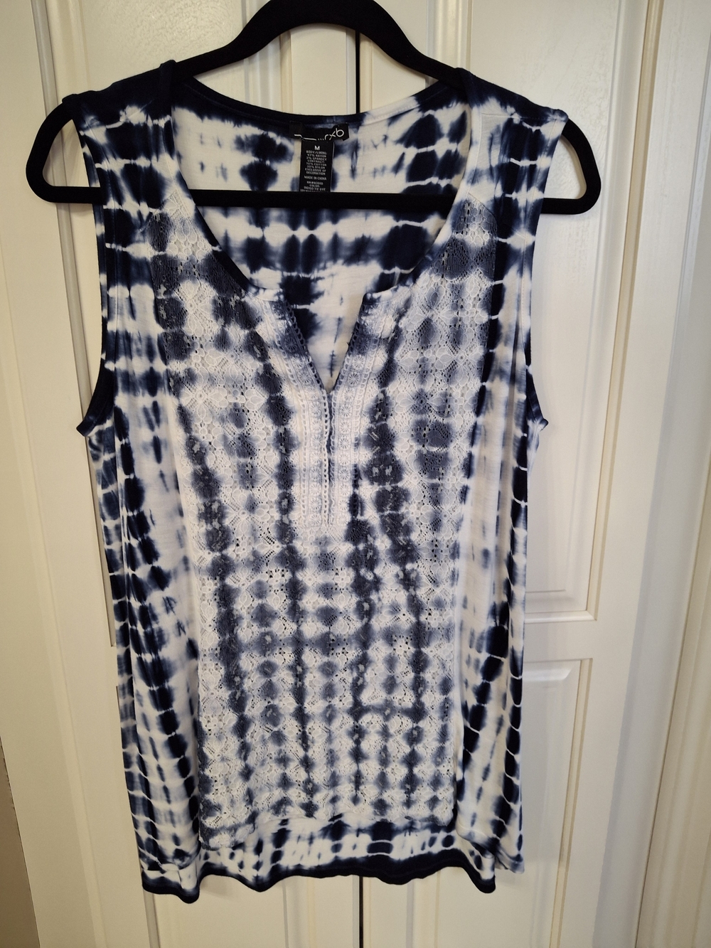 RXB Navy and White Tie-Dye Sleeveless V-Neck Tank